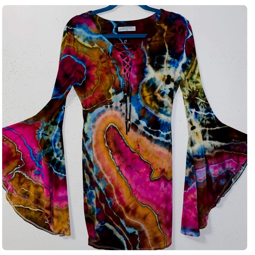 KATYA MOON DYES Bell sleeve, corset top dress.